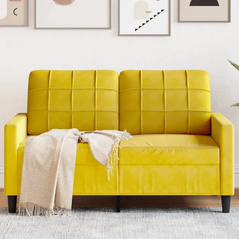 canapea cu 2 locuri, galben, 120 cm, catifea