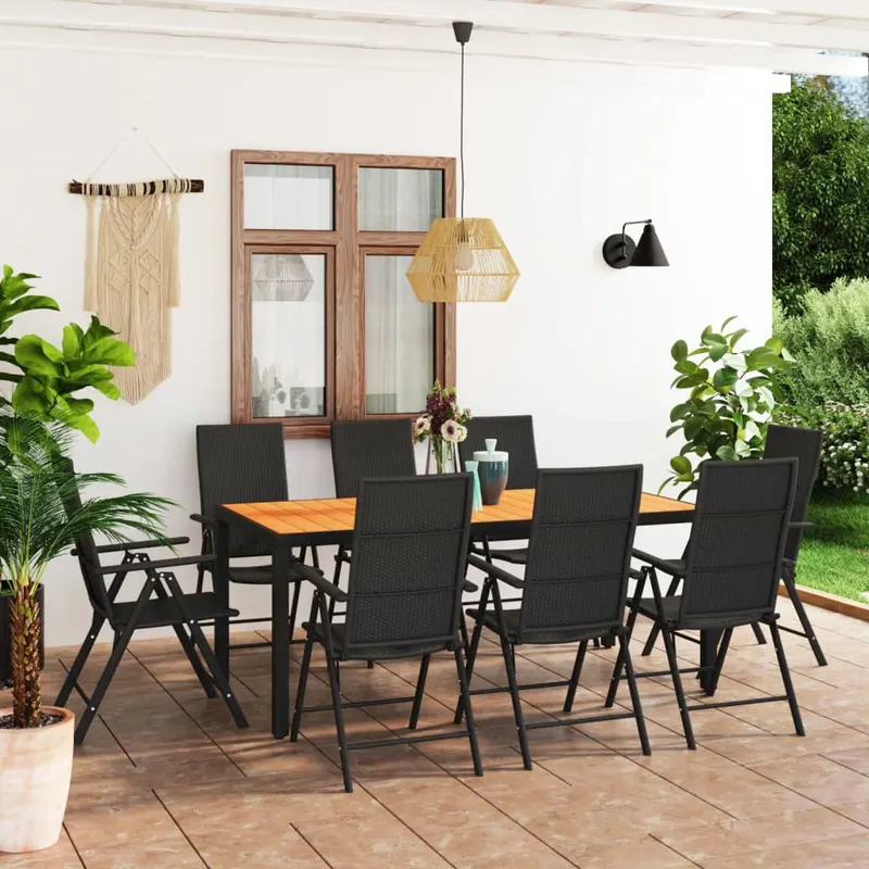 set mobilier de gradina, 9 piese, negru si maro