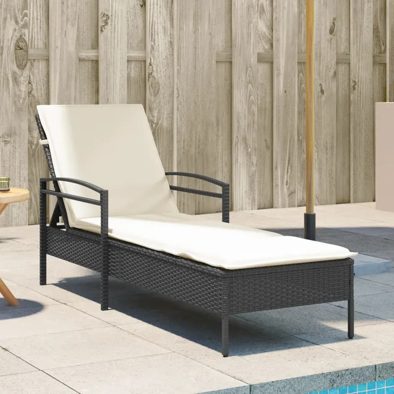 sezlong cu perna, negru, 63x200x81 cm, poliratan