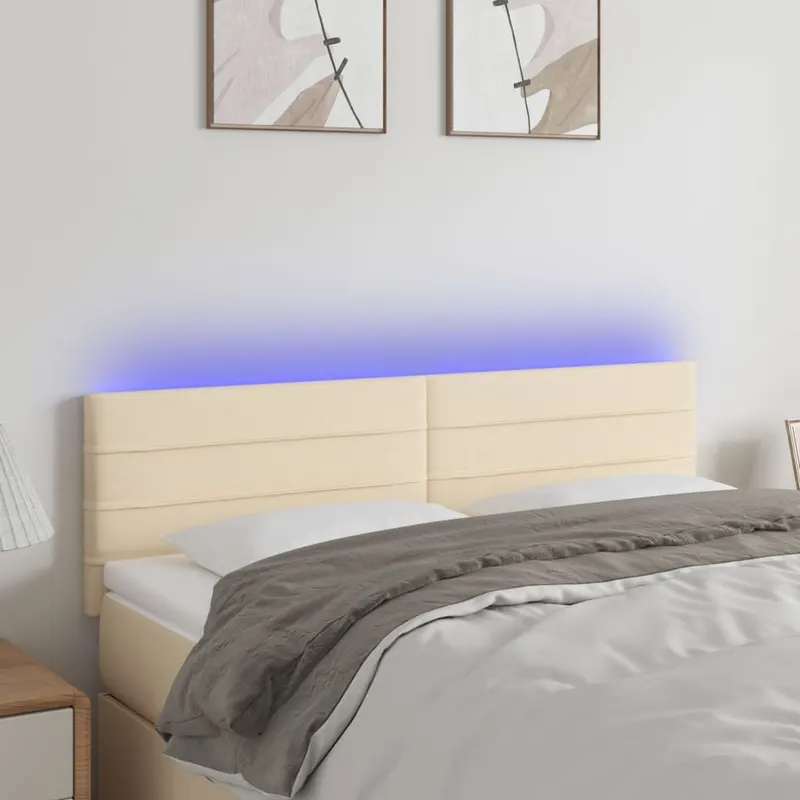 tablie de pat cu led, crem, 144x5x78/88 cm, textil