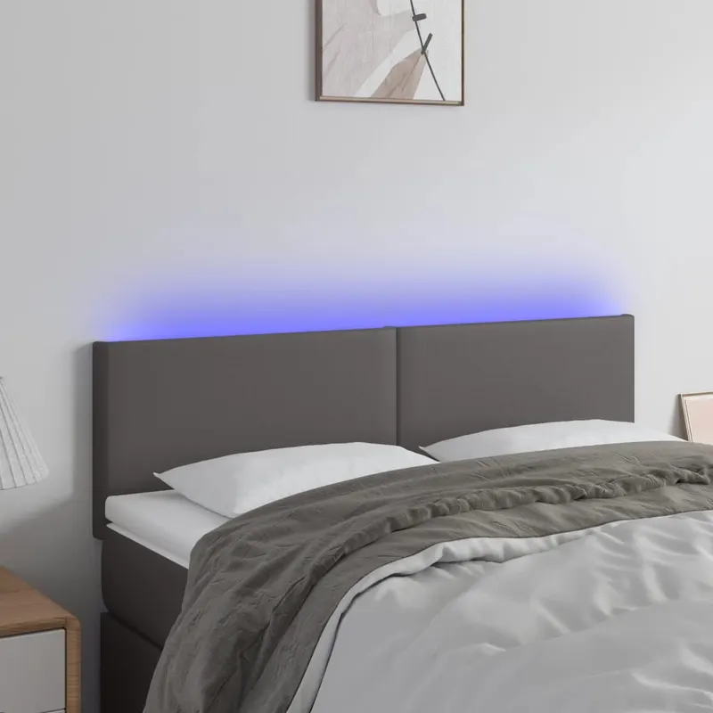 tablie de pat cu led, gri, 144x5x78/88 cm, piele ecologica