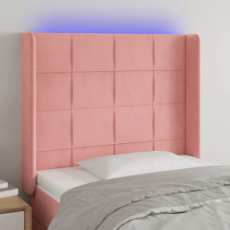 tablie de pat cu led, roz, 83x16x118/128 cm, catifea