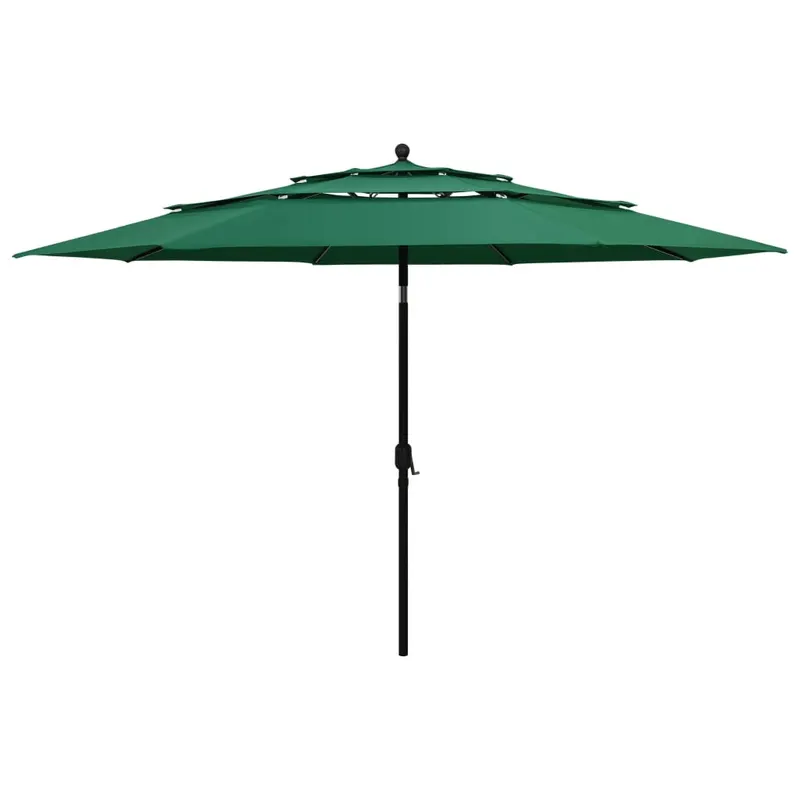 umbrela gradina cu 3 niveluri, stalp aluminiu, verde, 3,5 m