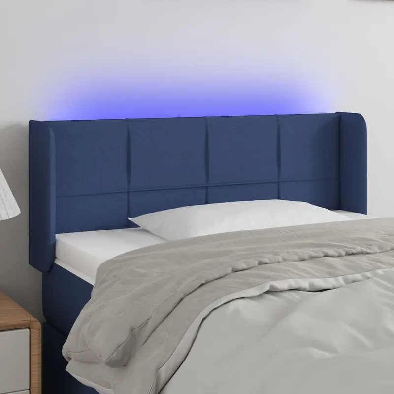 tablie de pat cu led, albastru, 103x16x78/88 cm, textil
