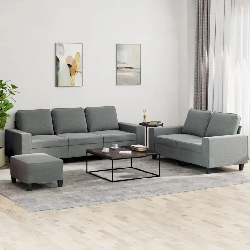 set de canapele, 3 piese, gri inchis, textil