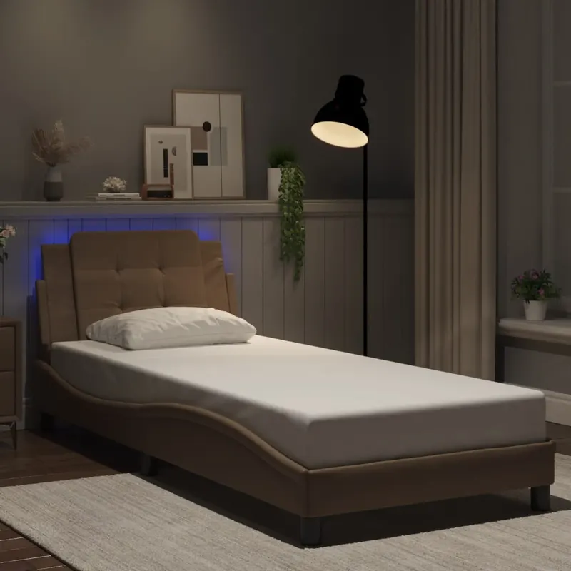 cadru de pat cu lumini led cappuccino 90x190 cm piele ecologica