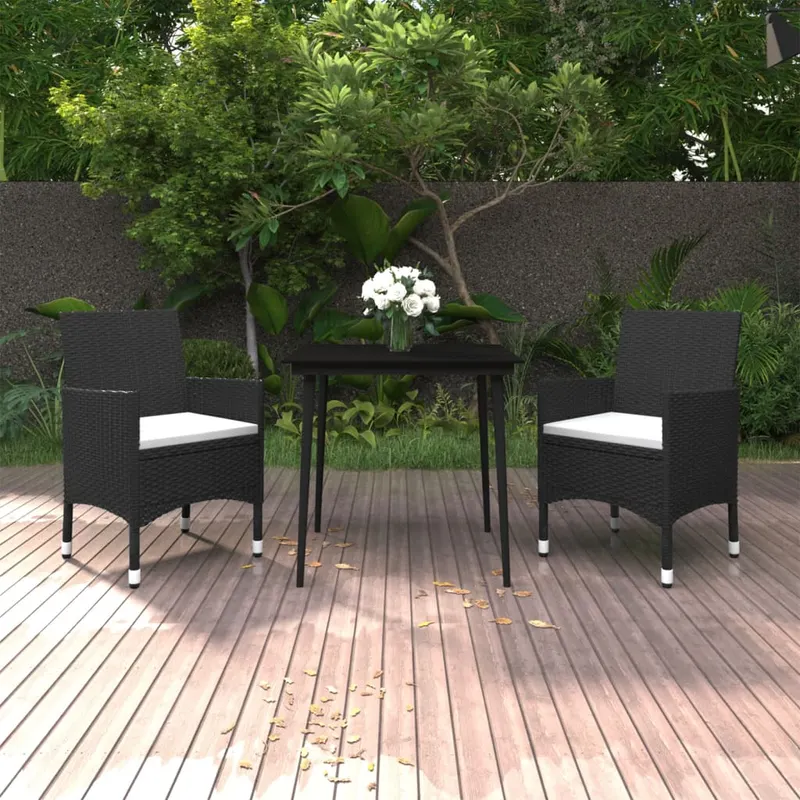 set mobilier de gradina cu perne, 3 buc., poliratan si sticla