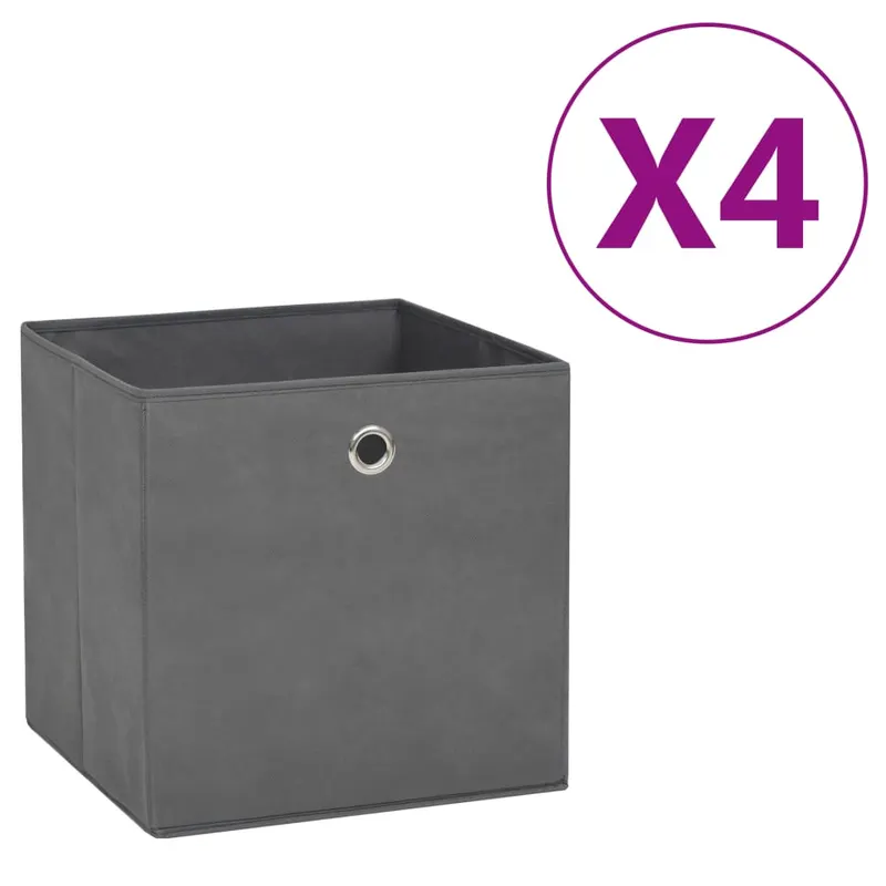 cutii de depozitare, 4 buc., gri, 28x28x28 cm, material netesut