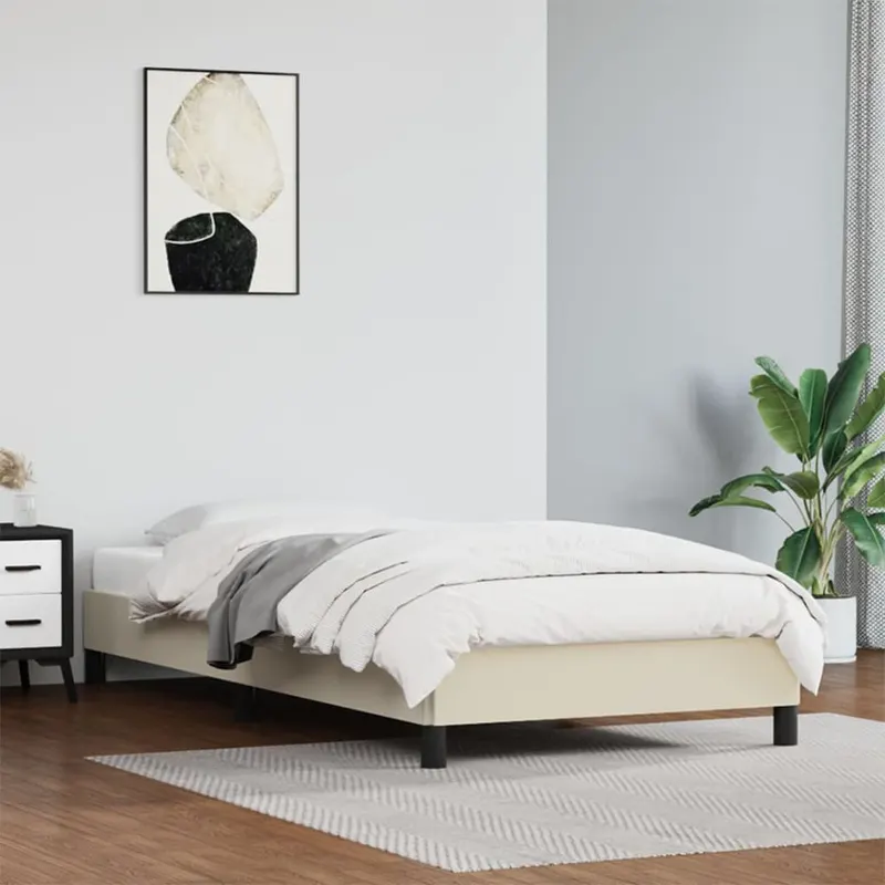 cadru de pat, crem, 90x200 cm, piele ecologica