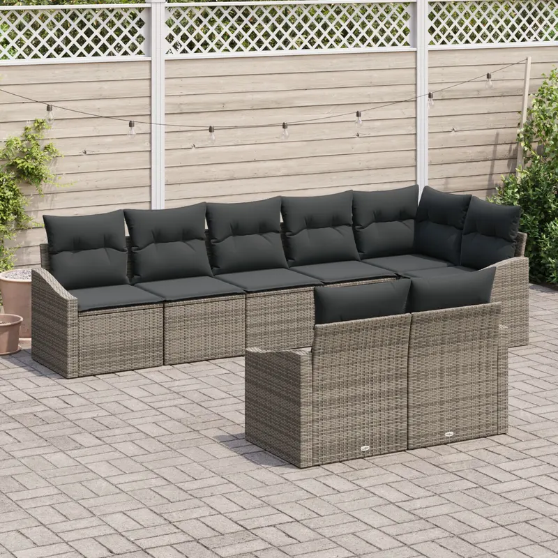 set de canapea de gradina 8 piese cu perne gri din ratan