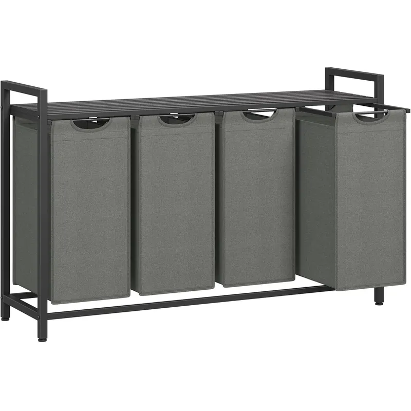 Cos rufe 4x40L, saci detasabili, raft superior si cadru metalic, 116x33x72 cm, negru si gri