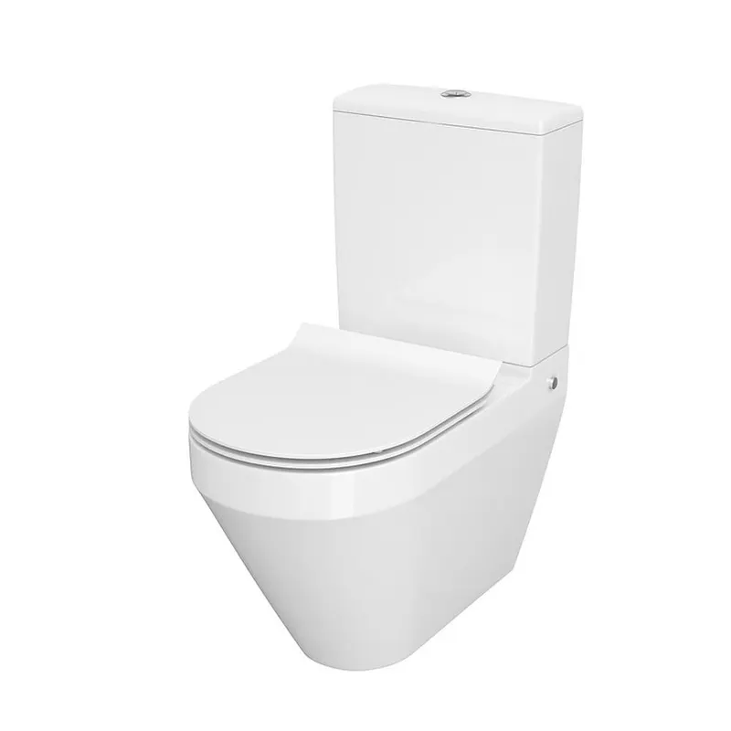 Vas WC pe pardoseala rimless Cersanit Crea back-to-wall cu capac slim softclose alb fara rezervor