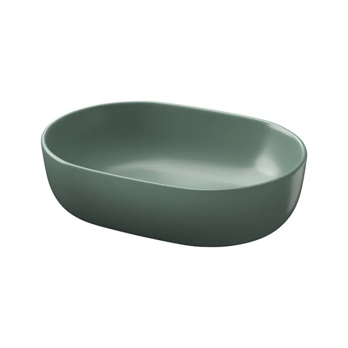 Lavoar pe blat oval, ceramica verde mat, 50x35.5 cm, Cersanit Moduo