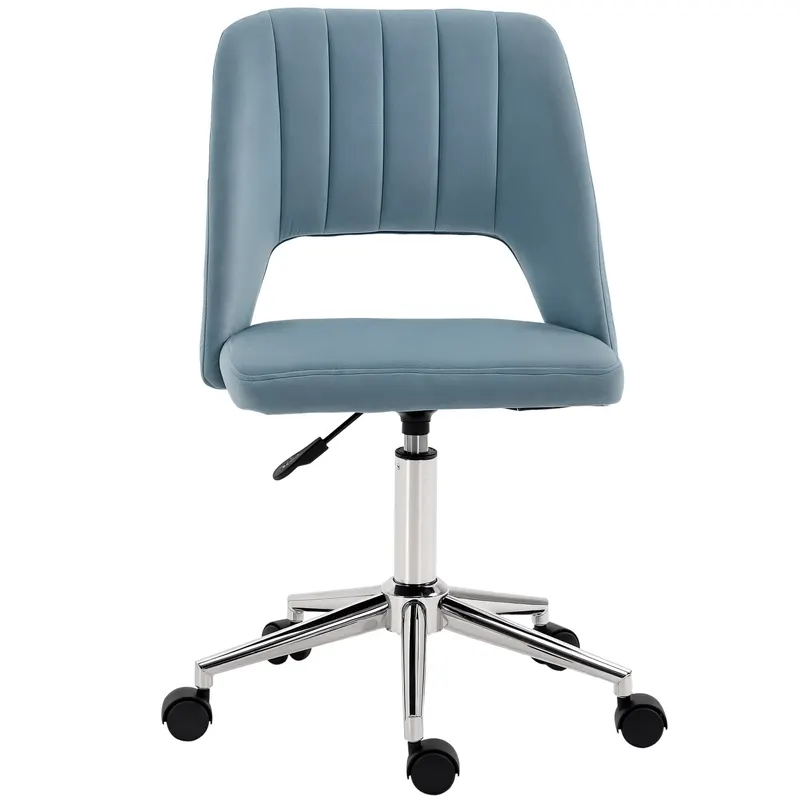 Vinsetto Scaun de birou, Înălțime ajustabilă Scaun de birou fără brațe, Drehbar Bürostuhl cu aspect de catifea, Scaun de schmink ergonomic pentru dormitor, birou acasă, Albastru
