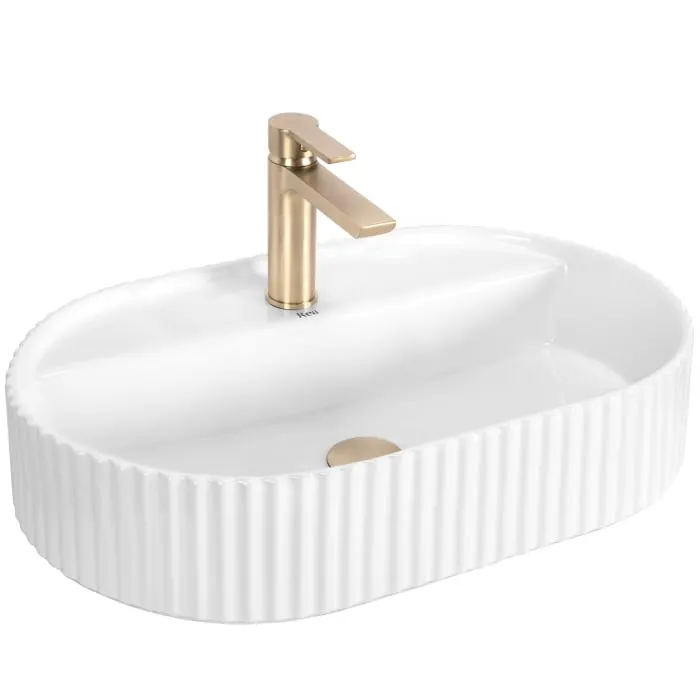 Lavoar cu montare pe blat 60 cm, cu riflaje 3D, alb lucios, Rea Marcela