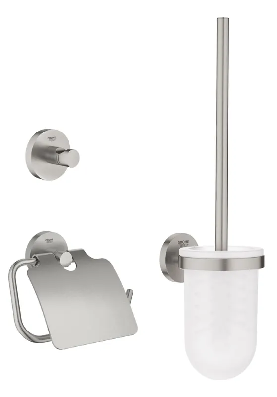 Set accesorii baie Grohe 40407DC1, Essentials City, 3 piese, fixare ascunsa, otel satinat