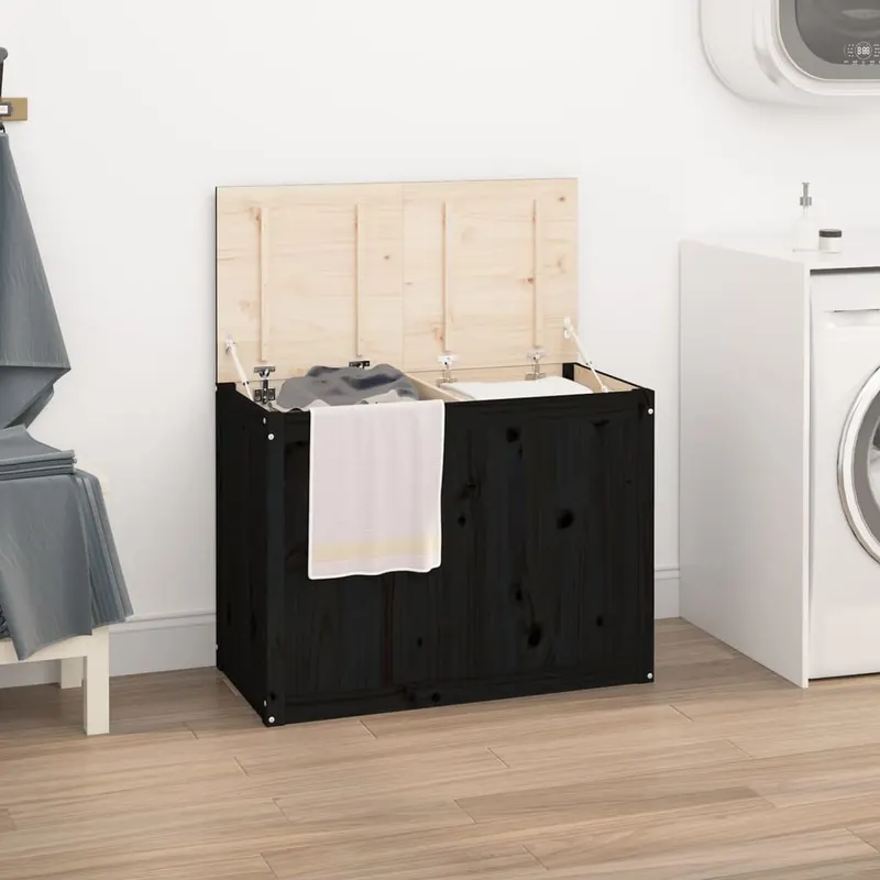 cutie de rufe, negru, 88,5x44x66 cm, lemn masiv de pin