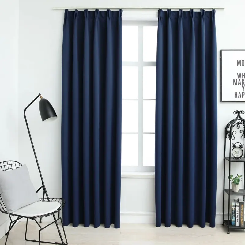 draperii opace cu carlige, 2 buc., albastru, 140 x 245 cm