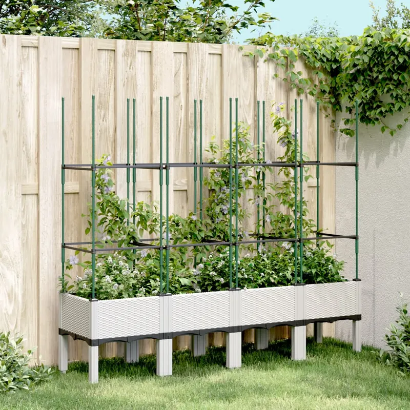 jardiniera de gradina cu spalier, alb, 160x40x142,5 cm pp