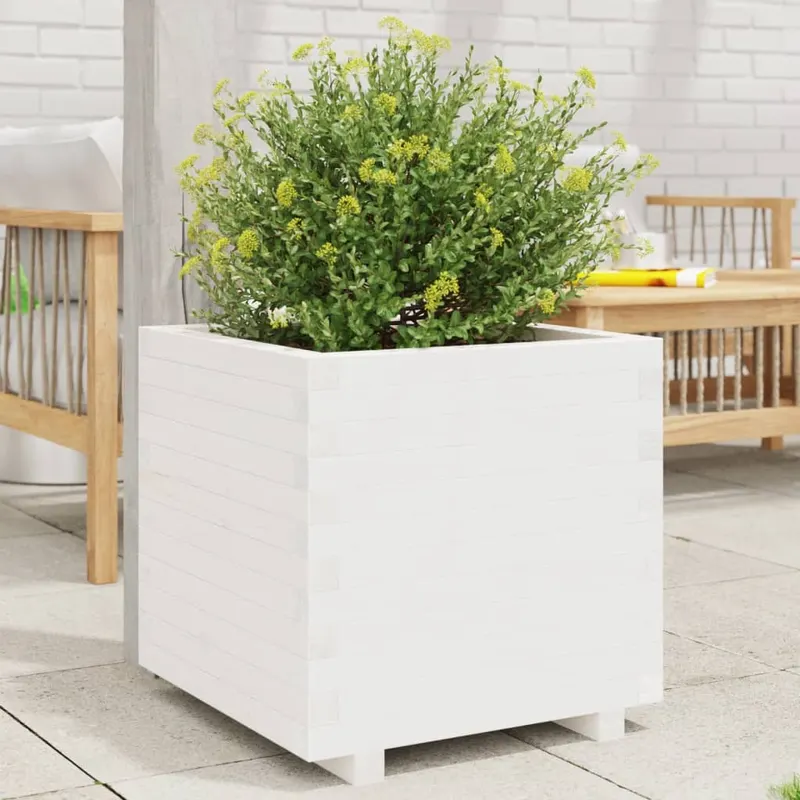 jardiniera de gradina, alb, 50x50x49,5 cm, lemn masiv de pin
