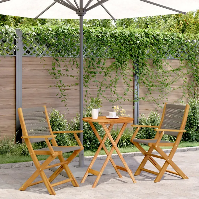 set mobilier bistro, 3 piese, gri, polipropilena si lemn masiv