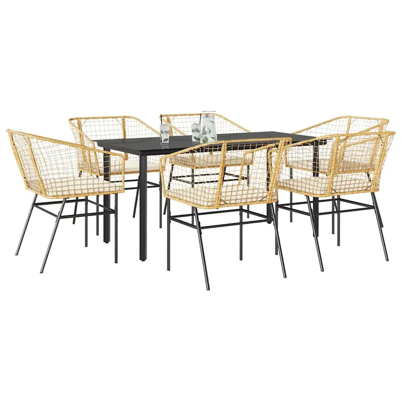 set de sufragerie de gradina de 7 piese sticla poliratan maro
