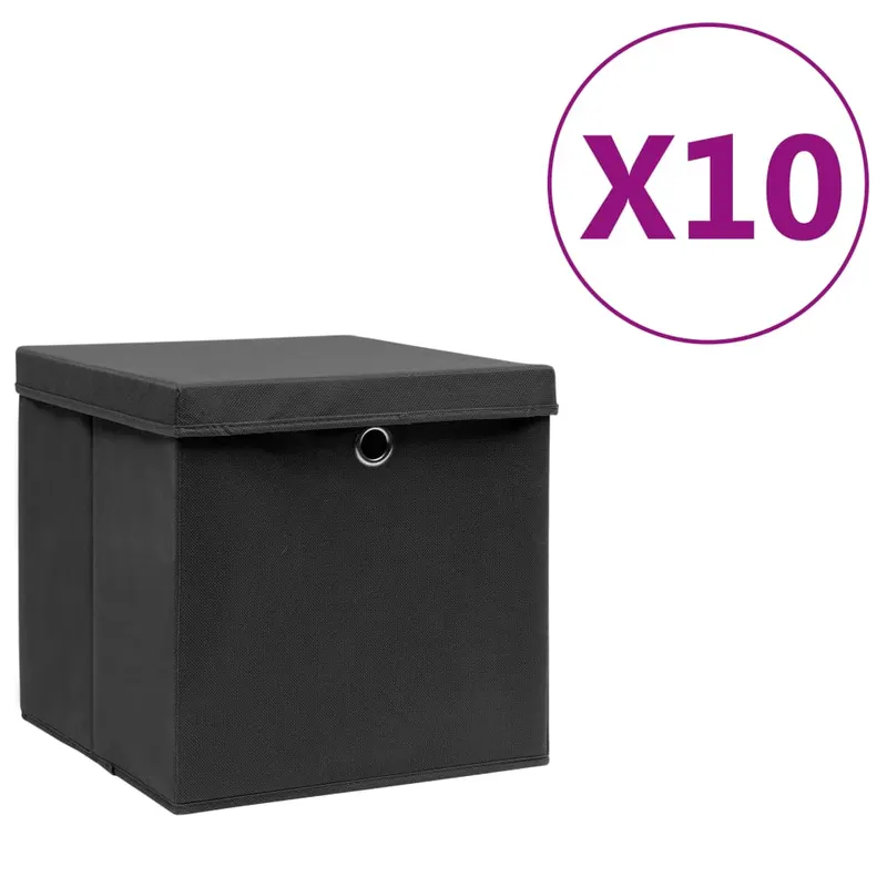 cutii depozitare cu capac, 4 buc., negru, 28x28x28 cm