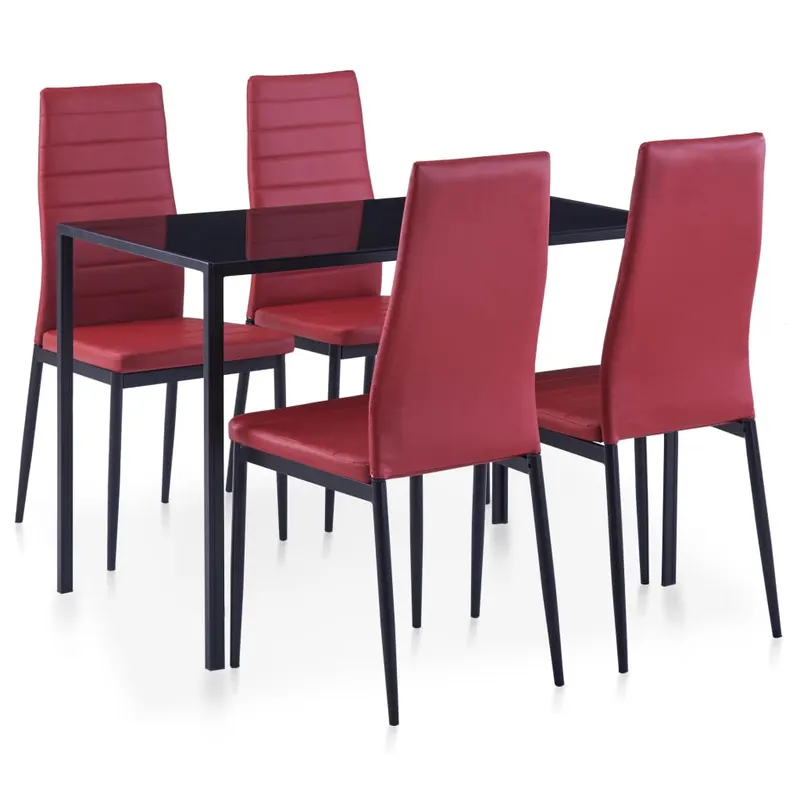 set mobilier de bucatarie, 5 piese, rosu vin