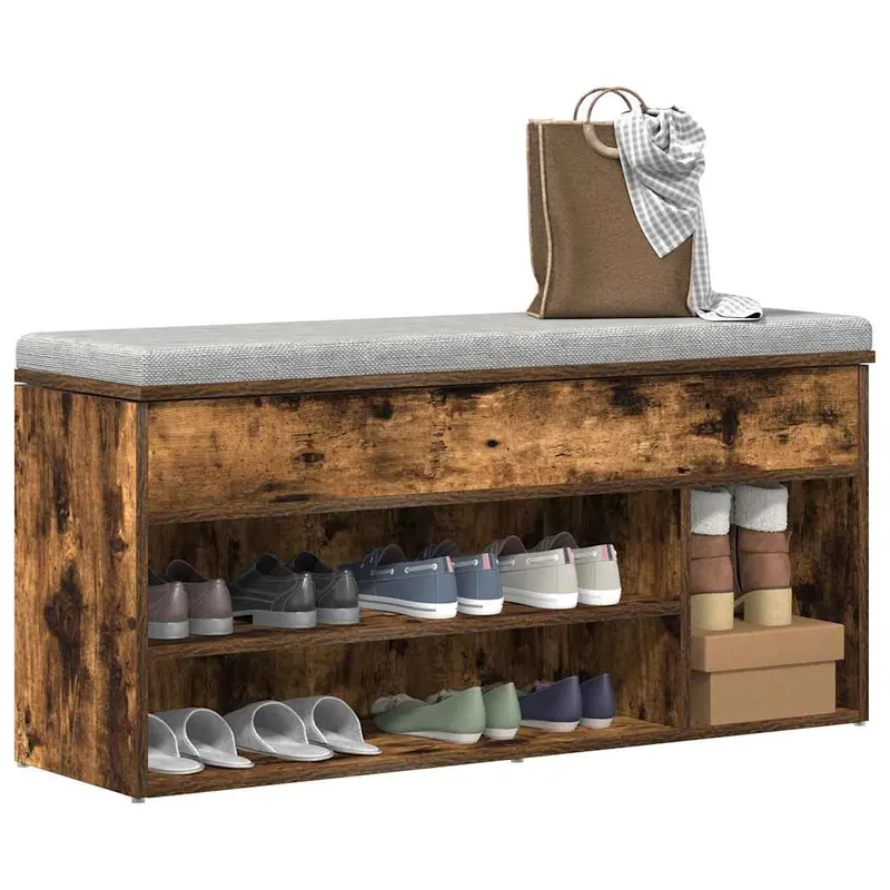 banca de pantofi, stejar fumuriu, 102x30,5x45 cm lemn prelucrat