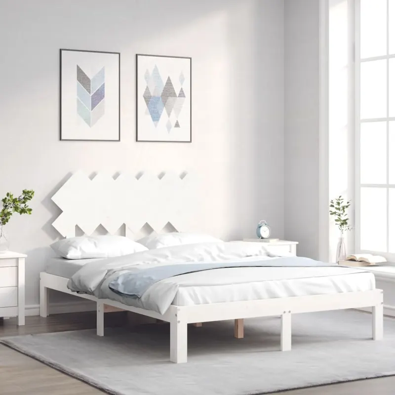 cadru de pat cu tablie, alb, 120x200 cm, lemn masiv