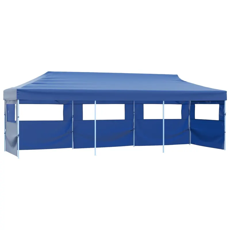 cort petrecere pliabil cu 5 pereti laterali, albastru, 3 x 9 m