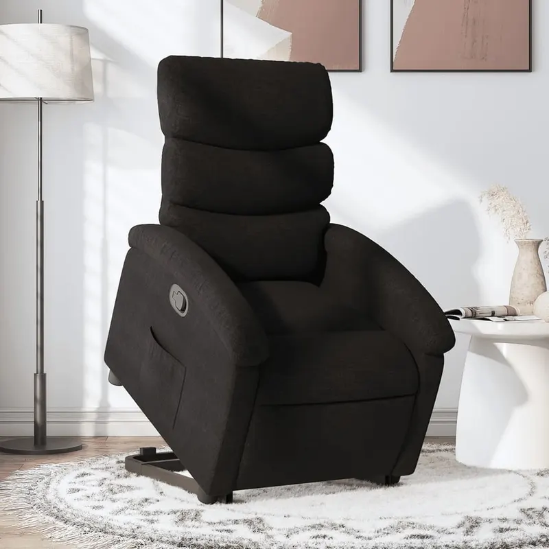 fotoliu rabatabil cu ridicare pe verticala, negru, textil