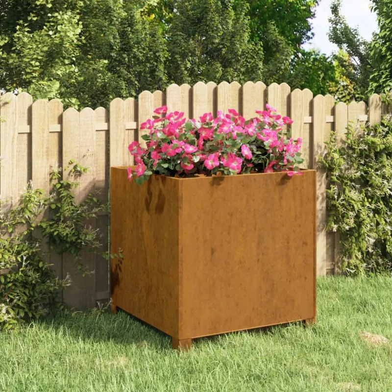 jardiniera cu picioare, ruginiu, 49x47x50 cm, otel corten