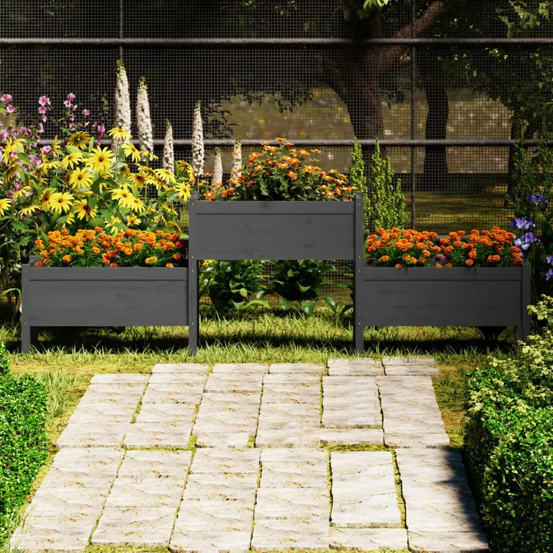 jardiniera, gri , 245,5x44x75 cm, lemn masiv de pin