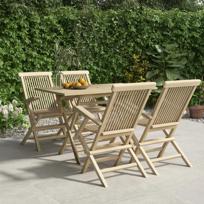 set mobilier de gradina, 5 piese, gri, lemn masiv de tec