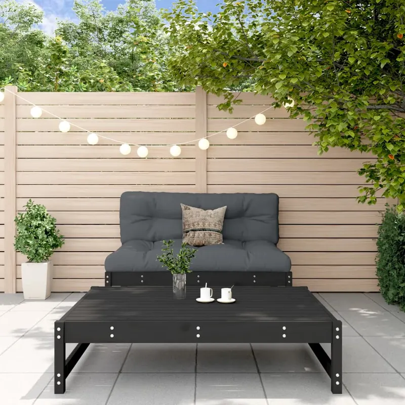 set mobilier relaxare gradina, 2 piese, negru, lemn masiv pin