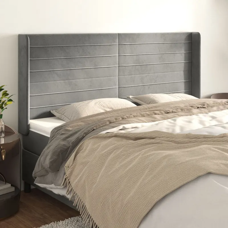 tablie de pat cu aripioare gri deschis 203x16x118/128cm catifea