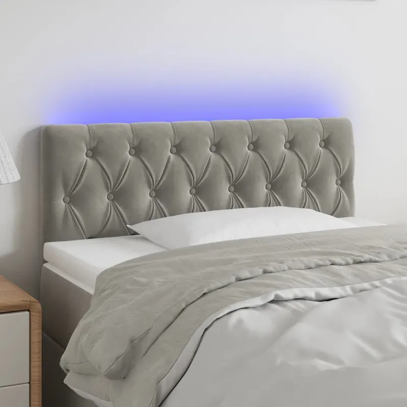 tablie de pat cu led, gri deschis, 100x7x78/88 cm, catifea