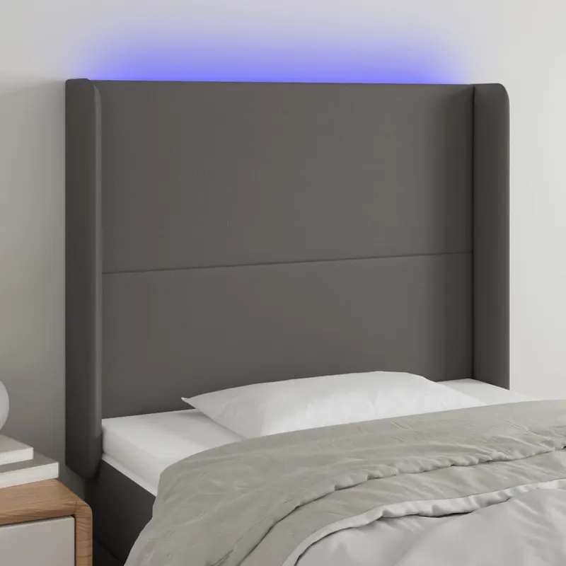 tablie de pat cu led, gri, 103x16x118/128 cm, piele ecologica