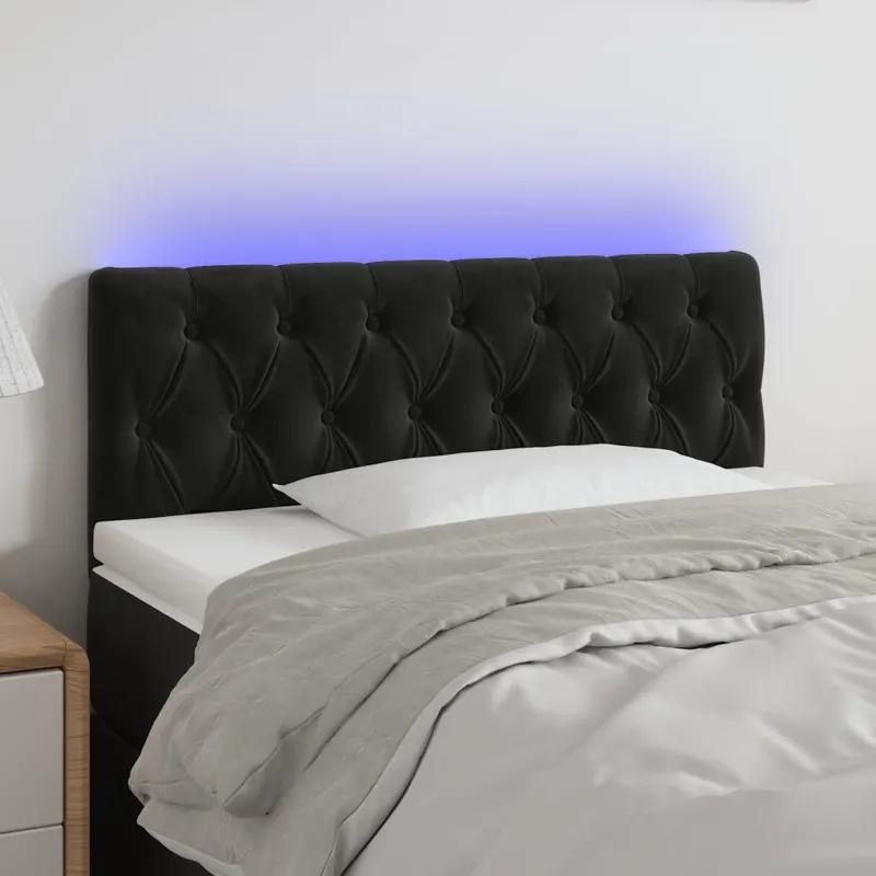 tablie de pat cu led, negru, 90x7x78/88 cm, catifea