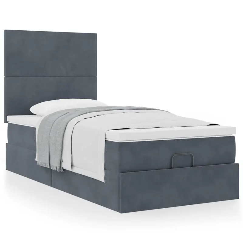 cadru de pat otoman cu saltele gri inchis 100x200cm catifea