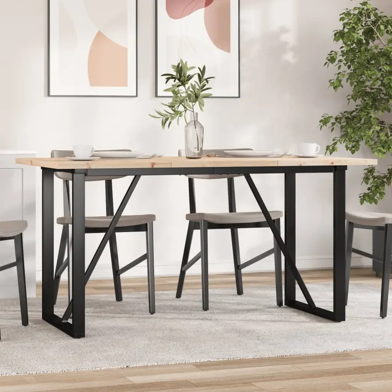 masa bucatarie, cadru o, 160x80x75,5 cm lemn masiv pin si fonta