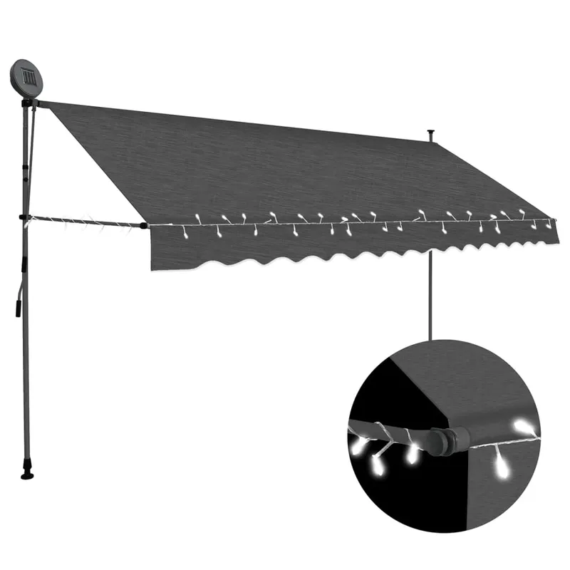 copertina retractabila manual cu led, antracit, 400 cm