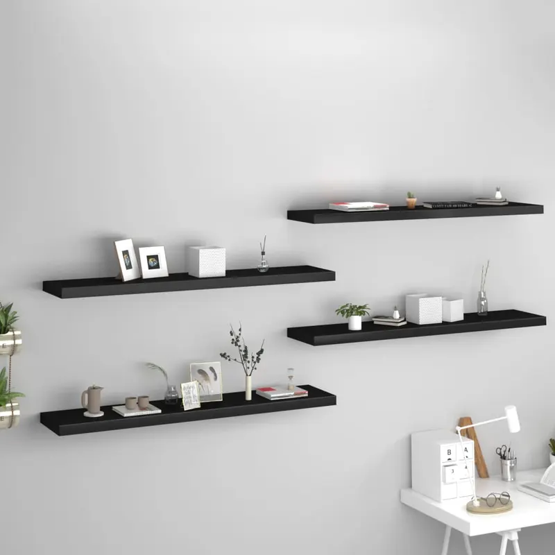 rafturi de perete suspendate 4 buc. negru 120x23,5x3,8 cm mdf