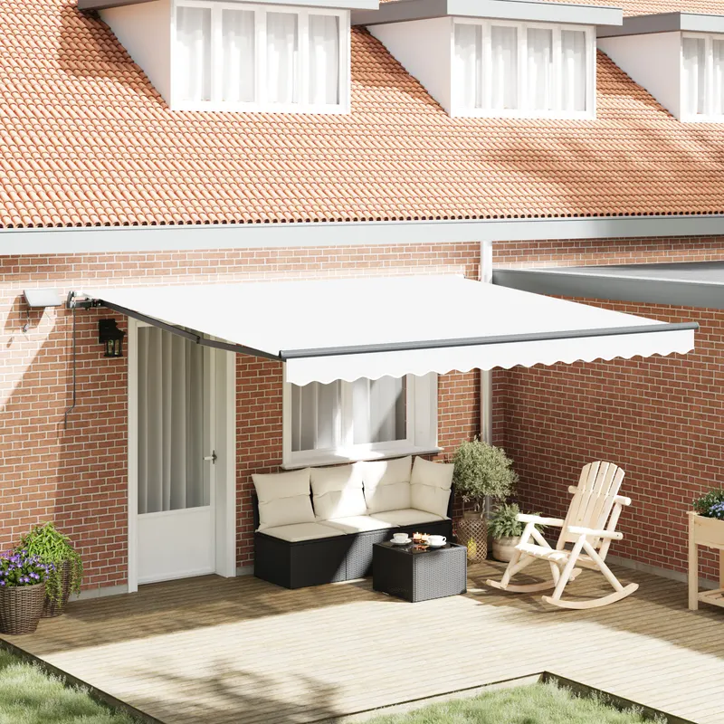 Marchiza manuala retractabila cu led alb 400x300 cm, material pentru inlocuirea marchizei pentru cadru de 4x3 m alb