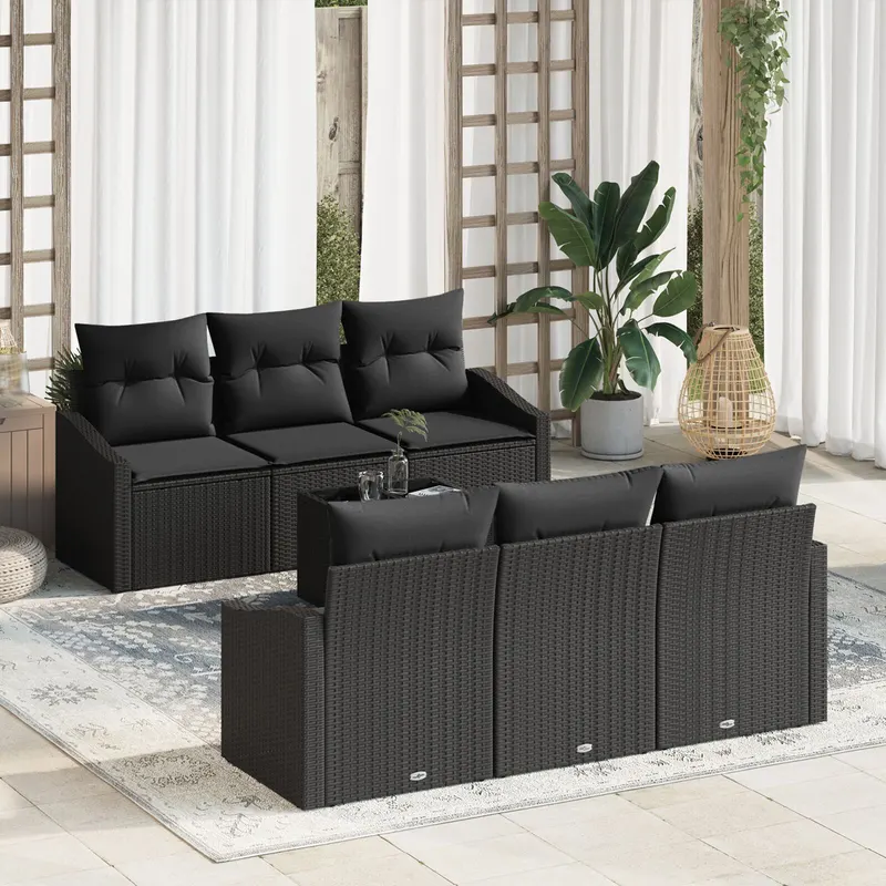 set de canapele de gradina cu perne 7 piese negru ratan