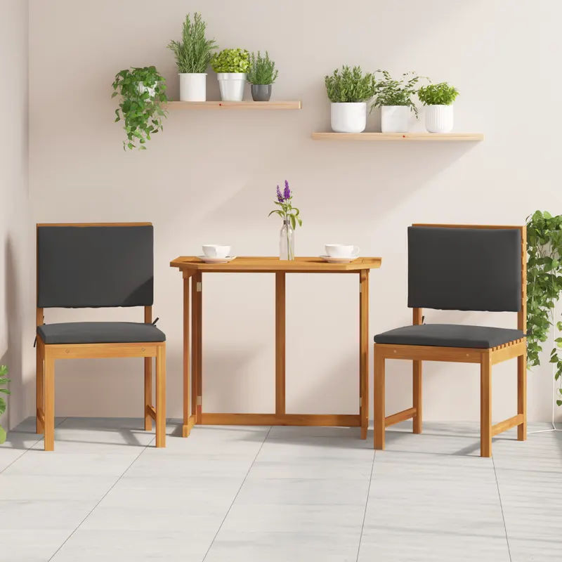 Set de 2 scaune de gradina fara brate cu perne din lemn masiv de acacia