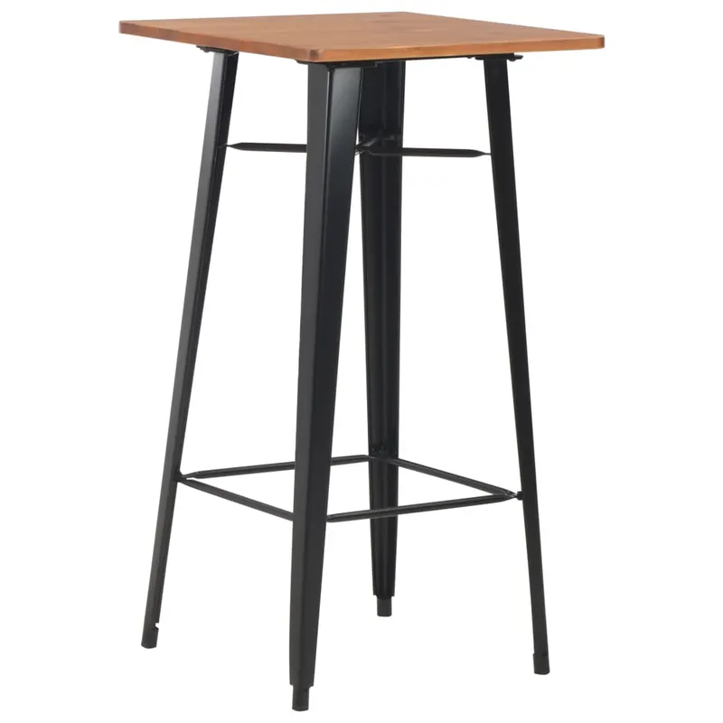 masa de bar, negru, 60x60x108 cm, otel si lemn masiv de pin