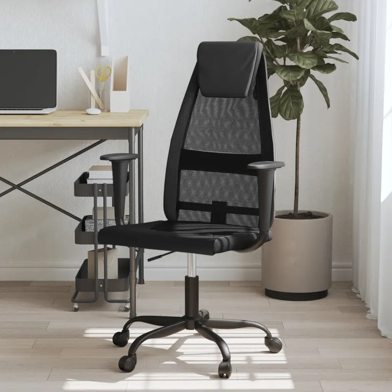 scaun birou reglabil in inaltime negru piele artificiala/plasa