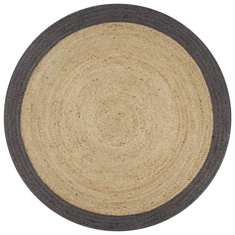 covor manual cu margine gri inchis, 120 cm, iuta